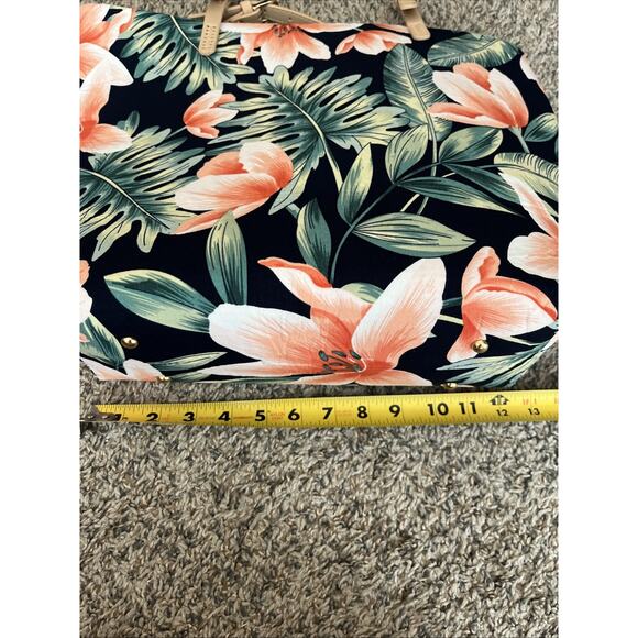 Hawaiian Floral Canvas Tote Bag Zipper Closure Hibiscus Flowers 💐 - Picture 9 of 11